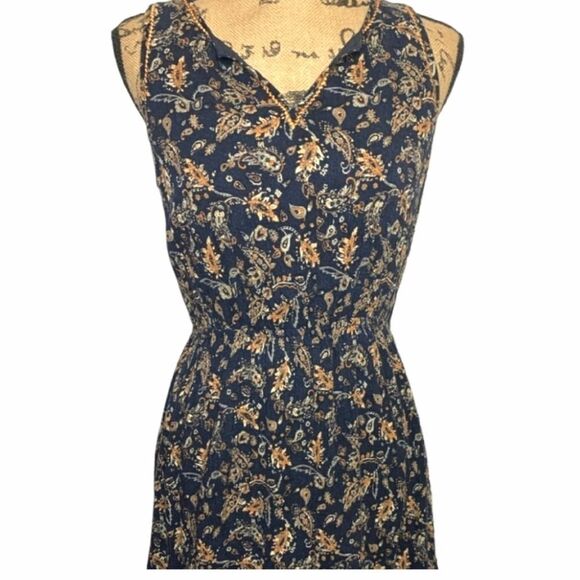 Market & Spruce Navy Blue Multicolor Boho Paisley Embroidered Dress - Picture 1 of 8
